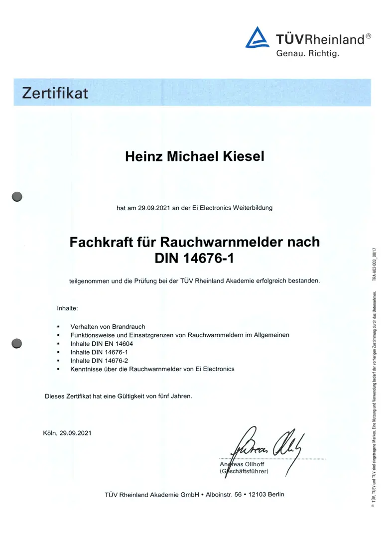 Zertifikat 7 von Heinz Kiesel und Söhne
